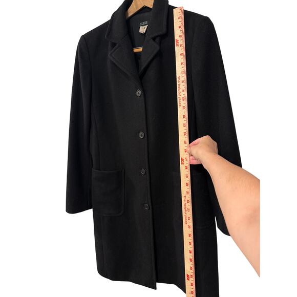 J Crew L 100% Wool Trench Coat $248 Patch Pockets Button Front Long Jacket Black - Picture 9 of 9